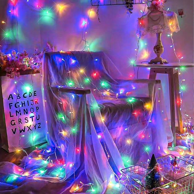 250 LED Christmas Lights Indoor Outdoor 82ft Christmas String Lights Indoor 8 Modes Clear Wire, Plug in Twinkle Fairy Lights for Bedroom Tree Christmas Decorations, Multicolor