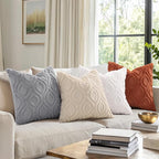 decorUhome Throw Pillow Covers 24x24 Inch Set of 2, Soft Plush Decorative Faux Fur Cream White Solid Couch Pillow Covers, Accent Farmhouse Neutral Square Euro Pillow Cases for Sofa Bed Living Room