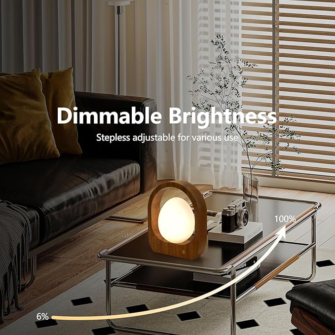 JESLED Rechargeable Cordless Table Lamp, Touch Control 3-Color Dimmable Bedside Lamp, Small Nightstand Lamp with Wooden Retro Design for Bedroom Ambient Lighting