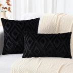 decorUhome Couch Throw Pillow Covers 20x20 Set of 2, Decorative Soft Plush Faux Wool Neutral Accent Pillow Covers for Bed Sofa Living Room, Black