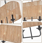 42” Hand Woven Rattan Pendant Light Linear Large Island Light Boho Chandelier for Dining Room Kitchen Island Living Room, UL Listed