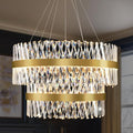 Modern Crystal Chandeliers, Double Tier 32"+24" Large High Ceiling Chandelier. Elegant Crystal Chandelier Hangs from The Ceiling of The Living Room, Stairwell, and Foyer.