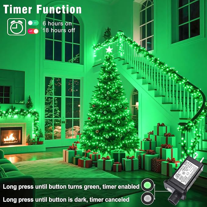 800 LED Christmas Lights Outdoor Indoor, String Lights for Outside with 8 Modes Waterproof, Plug in Twinkle Light Clear Wire for Xmas Tree, Patio, Garden, Party Decorations, Green