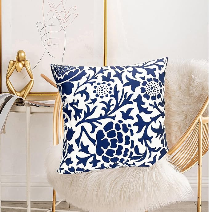 Decorative Throw Pillow Covers Set of 2 Blue Pillow Covers 16x16 inch Soft Short Plush Couch Pillow Case Floral Throw Pillows,Farmhouse Outdoor Pillow Covers for Sofa Bed Living Room Car