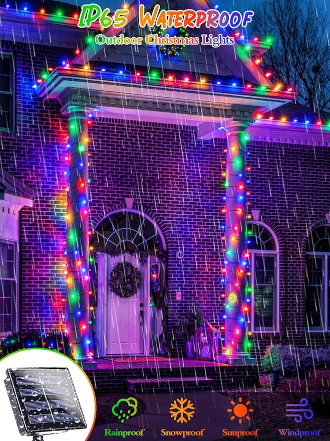 6 Pack Christmas Solar String Lights Outdoor Waterproof, 198FT 600 LED Green Wire Solar Fairy Lights with 8 Modes, Solar Twinkle Lights for Garden Tree Patio Fence Christmas Decorations (Multicolor)