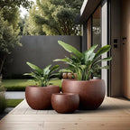 Kante 19.9",15.7",11.8" Dia Round Concrete Planter Set of 3, Outdoor/Indoor Large Bowl Plant Pots with Drainage Hole and Rubber Plug for Garden Patio Balcony Home, Rusty