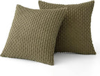 MIULEE Pack of 2 Decorative Throw Pillow Covers 18x18 Inch Soft Boho Striped Textured Corduroy Pillow Covers Modern Farmhouse Home Decor for Couch Bed Sofa Living Room Olive Green