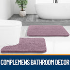OLANLY Toilet Rugs U-Shaped 24x20, Extra Soft Absorbent Chenille Contour Bathroom Rugs for Toilet, Dry Quickly, Machine Washable, Non-Slip Bath Mat, Deep Plum