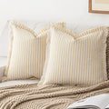 Throw Pillow Covers 16x16 Set of 2 Striped Fringe Pillow Cover Farmhouse Cushion Covers with Tassel Neutral Boho Pillows Decorative Square Pillowcase for Couch Sofa Bed, Yellow