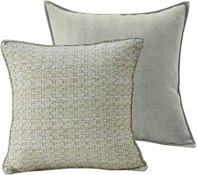 Luxury Tweed & Chenille Throw Pillow Covers – Set of 2 (18" x 18") with Soft and Luxurious Textures Decorative Throw Pillows for Couch, Bed, and Home Decor (Green)