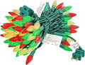 BOHON Red White and Green Christmas Lights, Faceted C6 34ft 100 LED String Lights Plug in, Extendable Green Wire Mini String Lights for Outdoor Indoor Xmas Tree Decoration Waterproof UL Certified