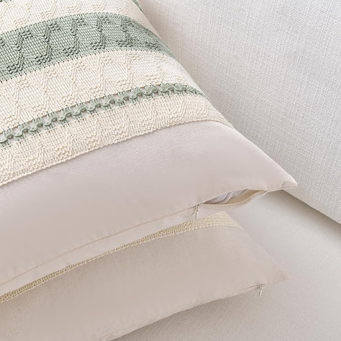 Fancy Homi Set of 2 Sage Green Boho Big Decorative Throw Pillow Covers 24x24 Inch for Living Room Bedroom Couch Bed, Rustic Retro Cushion Case, Bohemian Room Home Decor