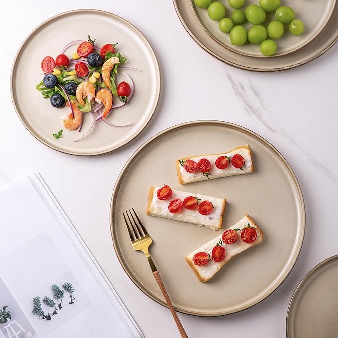 AmorArc Dinner Plates Set of 6, 10.5 Inch Reactive Glaze Ceramic Plates Set, Microwave, Dishwasher Safe, Scratch Resistant, Modern Large Dinnerware Dishes Set Kitchen Stoneware Plates