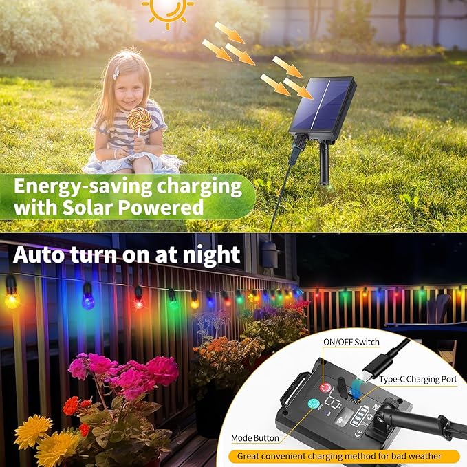 Solar String Lights Outdoor Waterproof - Upgrade 59Ft Pear-Style Multi Color Large Globe String Lights Solar Powered with Remote, Color Changing Solar Patio Lights for Outside Camping Tent Decor