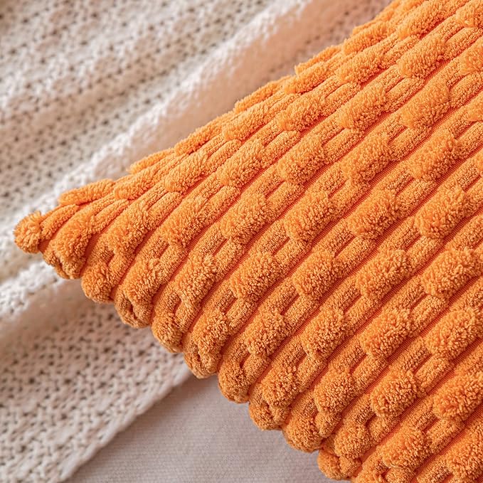 MIULEE Orange Throw Pillow Covers Soft Corduroy Decorative Set of 2 Boho Striped Pillow Covers Pillowcases Farmhouse Home Decor for Halloween Couch Bed Sofa Living Room 18x18 Inch