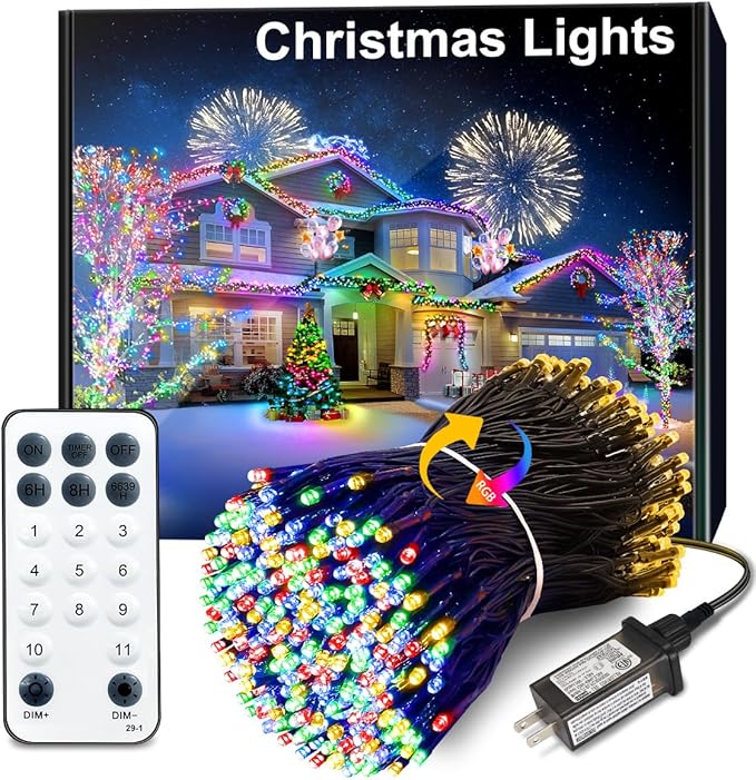 300 LED Christmas Lights Warm White/Multicolor, 115FT Color Changing String Lights Outdoor with Remote Control, 8 Modes Fairy Light Plug in Waterproof for Christmas Tree Bedroom Party Wedding