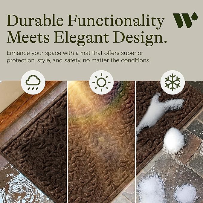 WaterHog Indoor/Outdoor Door Mat, 3' x 5', Made in USA, Durable & Skid-Resistant Front Door Rug, Decorative, Water-Trapping & Heavy-Duty Entryway Mat for Your Home, Boxwood Collection, Dark Brown