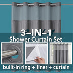 Conbo Mio Extra Long No Hook Shower Curtain with Snap in Liner Set, Hotel Luxury Grey Fabric Shower Curtains for Bathroom with See Through Top Window, Washable, Waterproof 71W x 84H