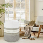 danpinera 79 L Large Laundry Basket, Tall Woven Cotton Storage Hamper with Handles, Dirty Clothes Hamper in Bathroom, Decorative Storage Basket for Living Room Gradient Brown