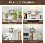 4-Light Farmhouse Chandelier Light Fixture, 18in Black Dining Room Chandeliers with Glass Shade Modern Lighting Fixtures Ceiling Pendant Lamp for Kitchen Island Entrance Foyer Living Room