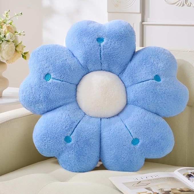Flower Throw Pillow, Cute Daisy Cherry Blossom Flower Shaped Blue Throw Pillow 19.6In Blue Floor Cushion for Home Bedroom Sofa Chair Couch Decor