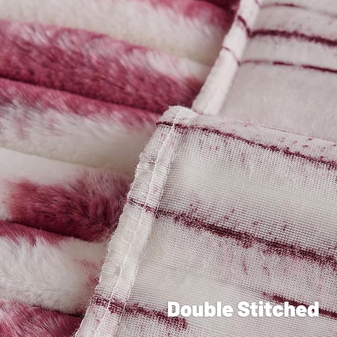 FUTEI Burgundy Decorative Throw Pillow Covers 12x20 Inch Set of 2, Soft Tie-Dye Faux Rabbit Fur Striped Texture Pillow Case, Modern Home Decor for Couch Bed Living Room