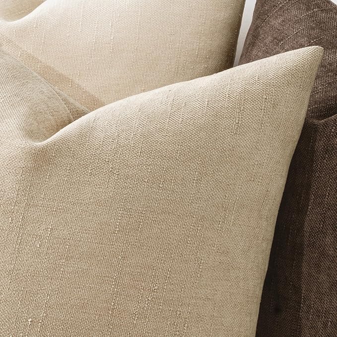 MIULEE Pack of 2 Decorative Throw Pillow Covers Soft Chenille Throw Pillows Solid Textured Cushion Covers for Couch Sofa Bedroom Living Room 20x20 Inch, Beige