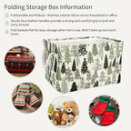 2Pcs Christmas Rectangle Storage Basket 15 x 10.2 x 9.4 In Xmas Pine Tree Foldable Open Toy Organizer Bag with Handle Large Laundry Dirty Cloth Storage Bin for Bedroom Shelves Closet
