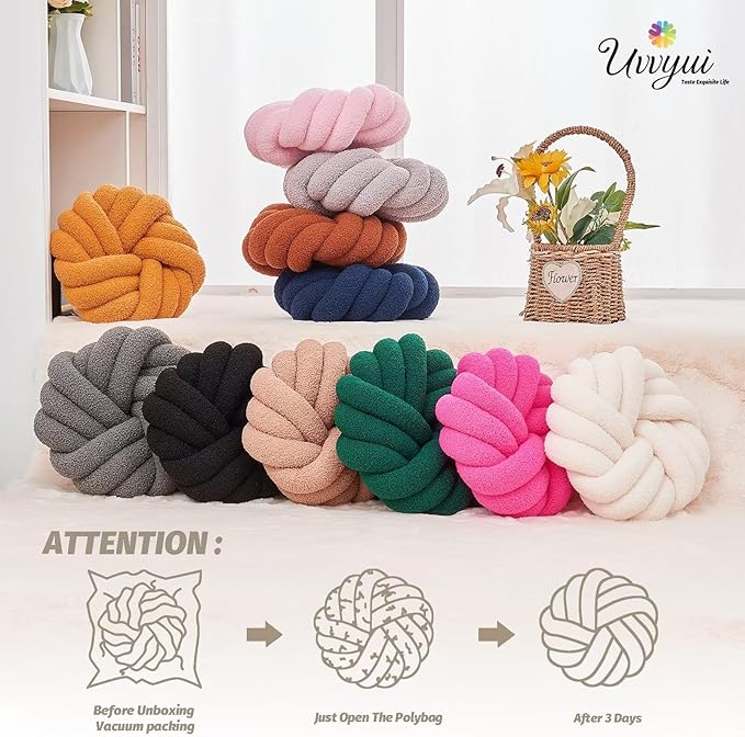 Uvvyui Knot Pillows, 14 Inch Decorative Throw Pillows Round Pillows Cushion, Soft Handmade Knotted Ball Pillow Plush Cushion Home Decor for Bed Couch Living Room (Dusty Blue, 14 Inch)