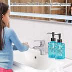 Clear Ocean Blue Glass Soap Dispenser with Plastic Pump, 2 Pack 12oz Diamond Design Bathroom Soap Dispenser for Hand Wash, Lotion Dispenser & Dish Soap Dispenser for Kitchen and Bathroom