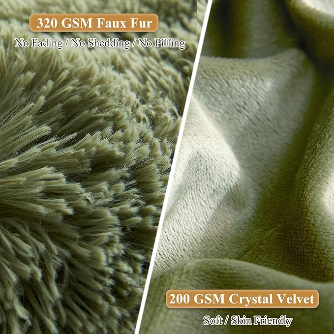 XeGe Faux Fur Fluffy Throw Pillowcases, Plush Shaggy Soft Furry Pillow Covers, Fuzzy Decorative Pillow Cases, Velvet Pillow Shams for Bed Couch Sofa Zipper Closure, Set of 2(Standard, Sage Green)