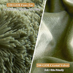 XeGe Faux Fur Fluffy Pillow Cases, Plush Shaggy Soft Furry Pillow Shams, Crystal Velvet Fuzzy Pillow Covers, Decorative Pillowcases for Bed Couch Sofa Zipper Closure, Set of 2 (King, Sage Green)