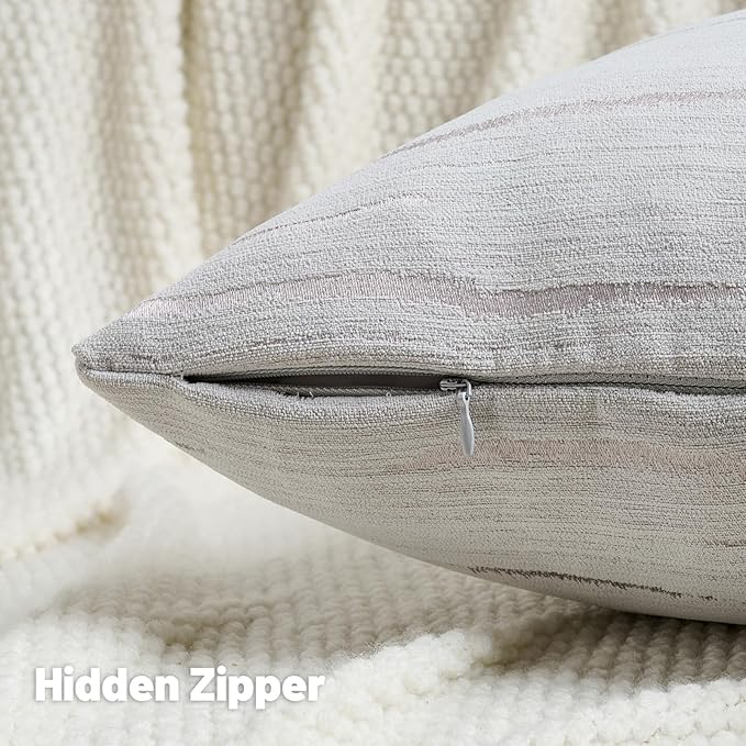 FUTEI Grey Chenille Decorative Throw Pillow Covers 24x24 Inch Set of 2,Soft Embossed Striped Textured European Cushion Case,Modern Home Decor for Couch Bed Living Room