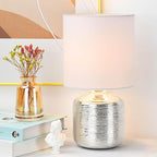 Lampwell Beno Small Table Lamp for Living Room as Bedside Table Lamp for Bedroom,Modern Ceramic Table Lamp,Kids Table Lamp,Night Table Lamp,Φ6.3×H11.81IN,Bulb Excluded,Off White Chrome Table Lamp