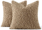 MIULEE Pack of 2 Throw Pillow Covers 18x18 Inch Neutral Khaki Faux Fur Decorative Sherpa Pillow Covers Fuzzy Accent Soft Sheepskin Fleece Cushion Cases for Boho Home Decor Couch Living Room Bed