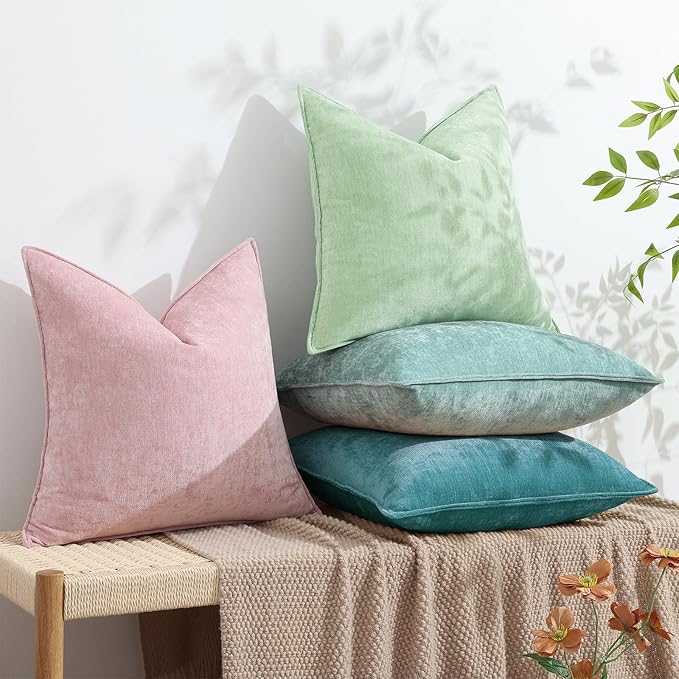 decorUhome Couch Throw Pillow Covers 22x22 Set of 2, Decorative Soft Euro Neutral Chenille Pillow Covers with Elegant Design for Sofa Bed Living Room Home Decor, Teal
