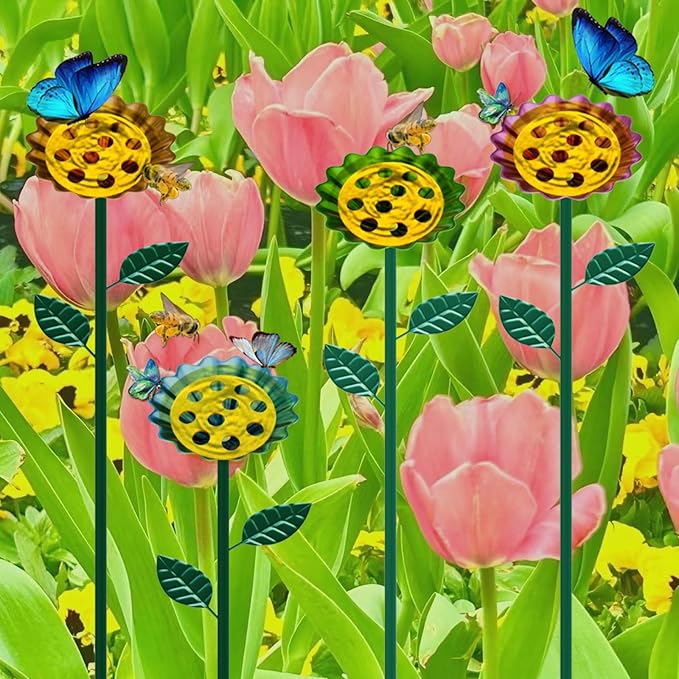 2 Packaged Bee Watering Stations, Garden Bee Bathtubs, Metal Bee Water Replenishers, Floral Designs, Outdoor Garden Courtyard Decorative Colorful Butterfly Bee Bath Bowls(Blue,Yellow)