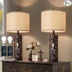 AIDENOEY Set of 2 Table Lamps with Night Light, 28" Farmhouse Table Lamp with USB A+C Ports,Brown Ceramic Bedside Lamp with Fabric Shade for Living Room,Bedroom,Home,Office(2 Bulbs Included)