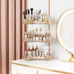 3-Tier Corner Bathroom Counter Organizer with Top Toothbrush Holders,Large Makeup Organizer Countertop with Brush Holder,Skincare Organizers Corner,Exquisite Vanity Organizer (Gold, 3 Tier)