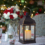 Vintage Lantern Decorative LED Flickering Flameless Candle with Timer, Battery Powered LED Decorative Hanging Golden Brushed Black Lanterns for Indoor Outdoor Garden Yard Home Decor(1 Pack)
