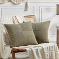 Fancy Homi 2 Packs Olive Green Big Decorative Throw Pillow Covers 24x24 Inch for Living Room Couch Bed, Rustic Farmhouse Boho Home Decor, Soft Corss Corduroy Patchwork Accent Cushion Case 60x60 cm