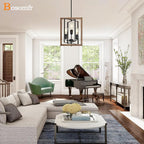 3-Light Chandelier for Entryway, Modern Farmhouse Chandelier for Foyer Bedroom Light Fixture, Rustic Hanging Lights for Dining Room Living Kitchen Island, Adjustable Black and Imitation Wood