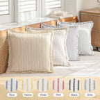 Throw Pillow Covers 24x24 Set of 2 Striped Fringe Pillow Cover Farmhouse Cushion Covers with Tassel Neutral Boho Pillows Decorative Square Pillowcase for Couch Sofa Bed, Grey