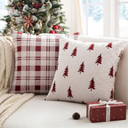 MIULEE Christmas Decorative Chenille Throw Pillow Covers, 18x18 Inch,White Red Tree, Set of 2 Cute Trees with Plaid Patterns Pillows for Sofa Couch Bedroom Chair Xmas Home Decor