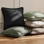 EMEMA Linen Fringe Throw Pillow Covers Set of 2 Boho Farmhouse Accent Decorative Pillowcase with Tassels for Couch Sofa Bed Living Room Home Decor 26x26 Inch,Light Olive Green