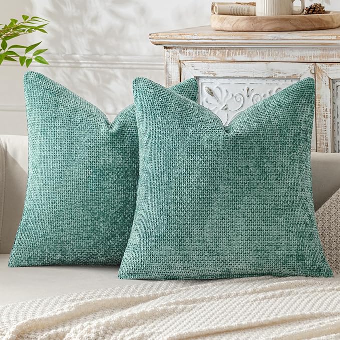 MIULEE Pack of 2 Couch Throw Pillow Covers 20x20 Inch Aqua Green Modern Boho Accent Decorative Pillow Covers Soft Chenille Farmhouse Cushion Covers for Home Decor Bed Sofa Living Room