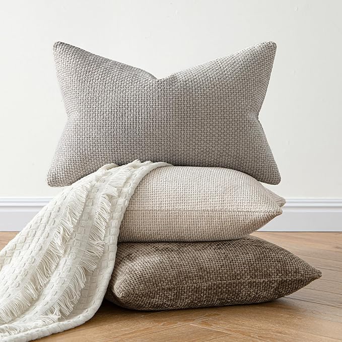 MIULEE Pack of 2 Couch Throw Pillow Covers 18x18 Inch Neutral Khaki Modern Boho Accent Decorative Pillow Covers Soft Chenille Farmhouse Cushion Covers for Home Decor Bed Sofa Living Room