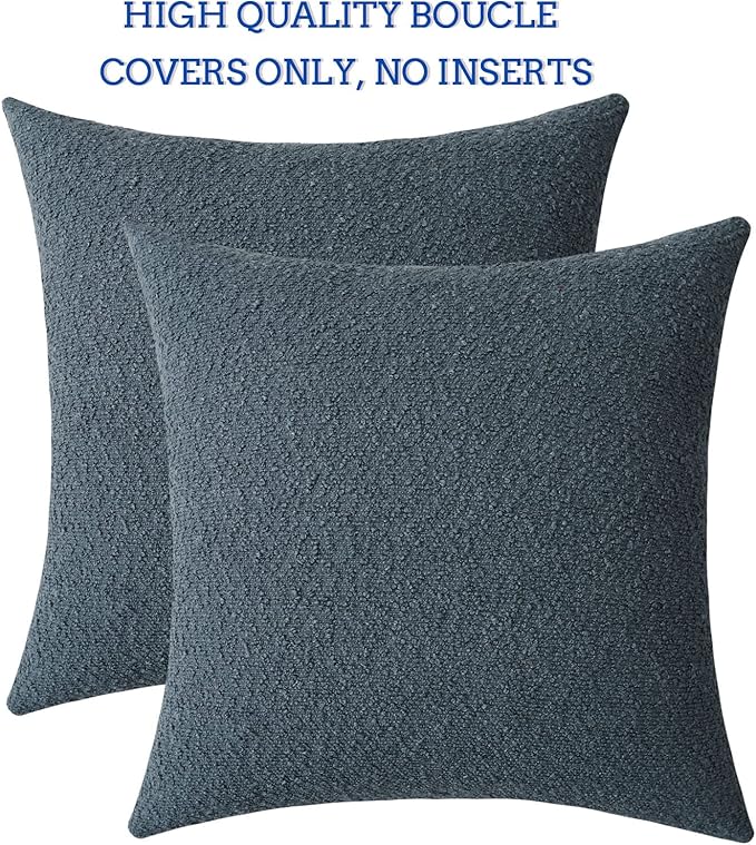 Jeneoo Grey Blue Decorative Square Thick Accent Throw Pillow Covers Fine Textured Boucle Couch Cushion Case for Sofa Decor, Set of 2, 20 x 20 Inch