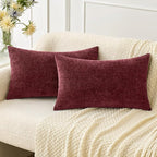 MIULEE Pack of 2 Christmas Couch Throw Pillow Covers 12x20 Inch Soft Wine Red Chenille Pillow Covers for Sofa Living Room Solid Dyed Pillow Cases