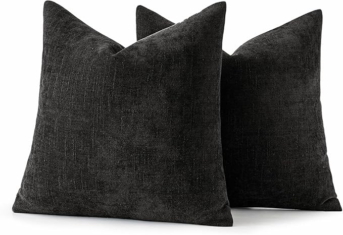 MIULEE Pack of 2 Decorative Throw Pillow Covers Soft Chenille Throw Pillows Solid Neutral Farmhouse Textured Cushion Covers for Couch Sofa Bedroom Living Room 20x20 Inch, Black